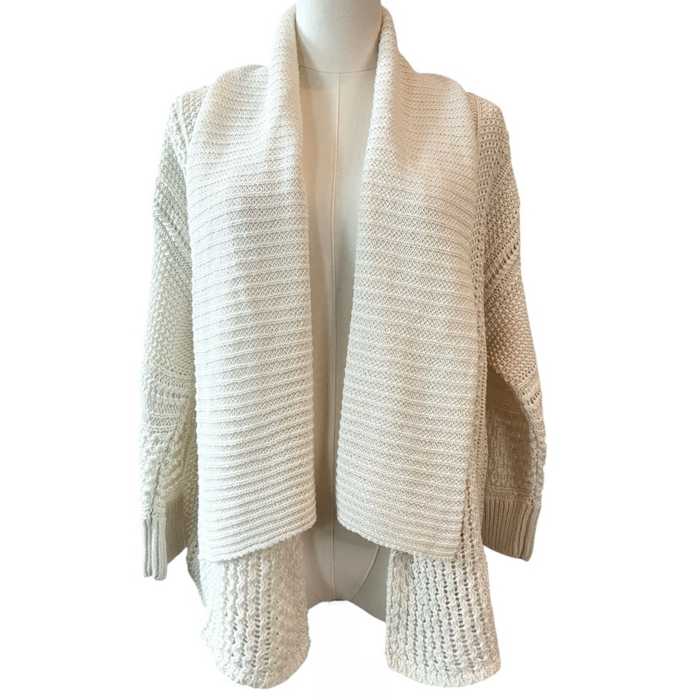 Michael Kors Linen Cotton Open Front Cardigan Sweater Knit Cream Ivory White L - Picture 2 of 13
